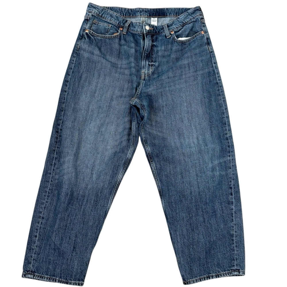 &Denim Blue Barrel Wide Leg Jeans Size 14
